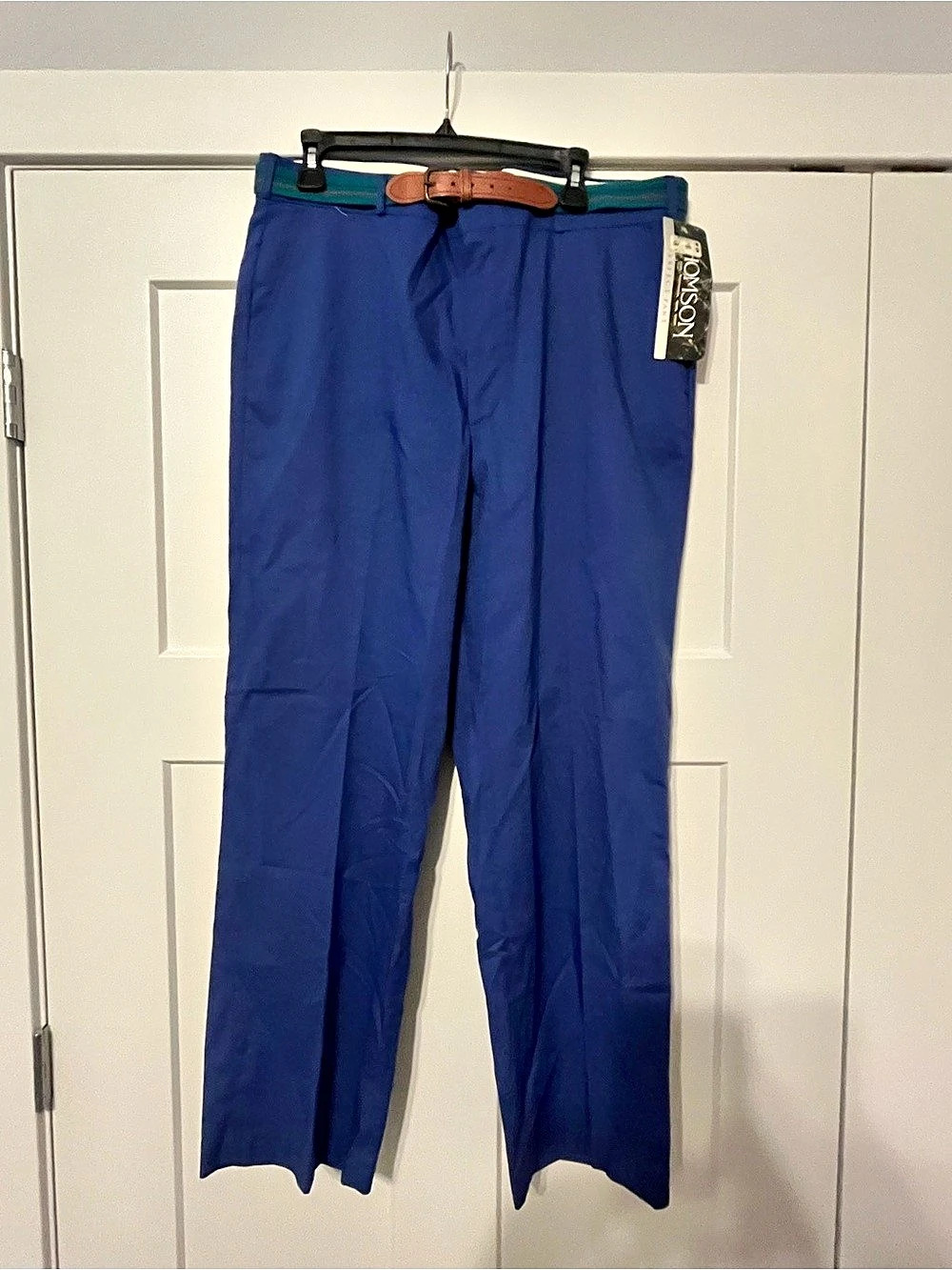 Thomson Men's Dress Pants Blue & Green w belt 38 x 30 NWT Vintage 80s 90s Preppy